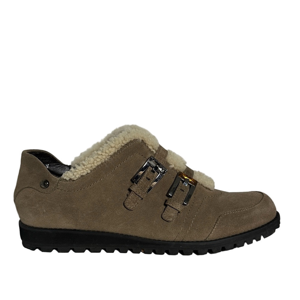 Stuart Weitzman Shearling Buckle Suede Sneakers – Taupe – Size 9 - Picture 7 of 13
